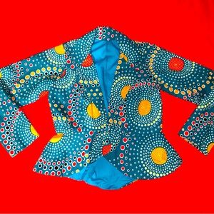 Vintage 90s Handmade Colorful Women’s Jacket Medium Med Vtg Aqua Polka Dots